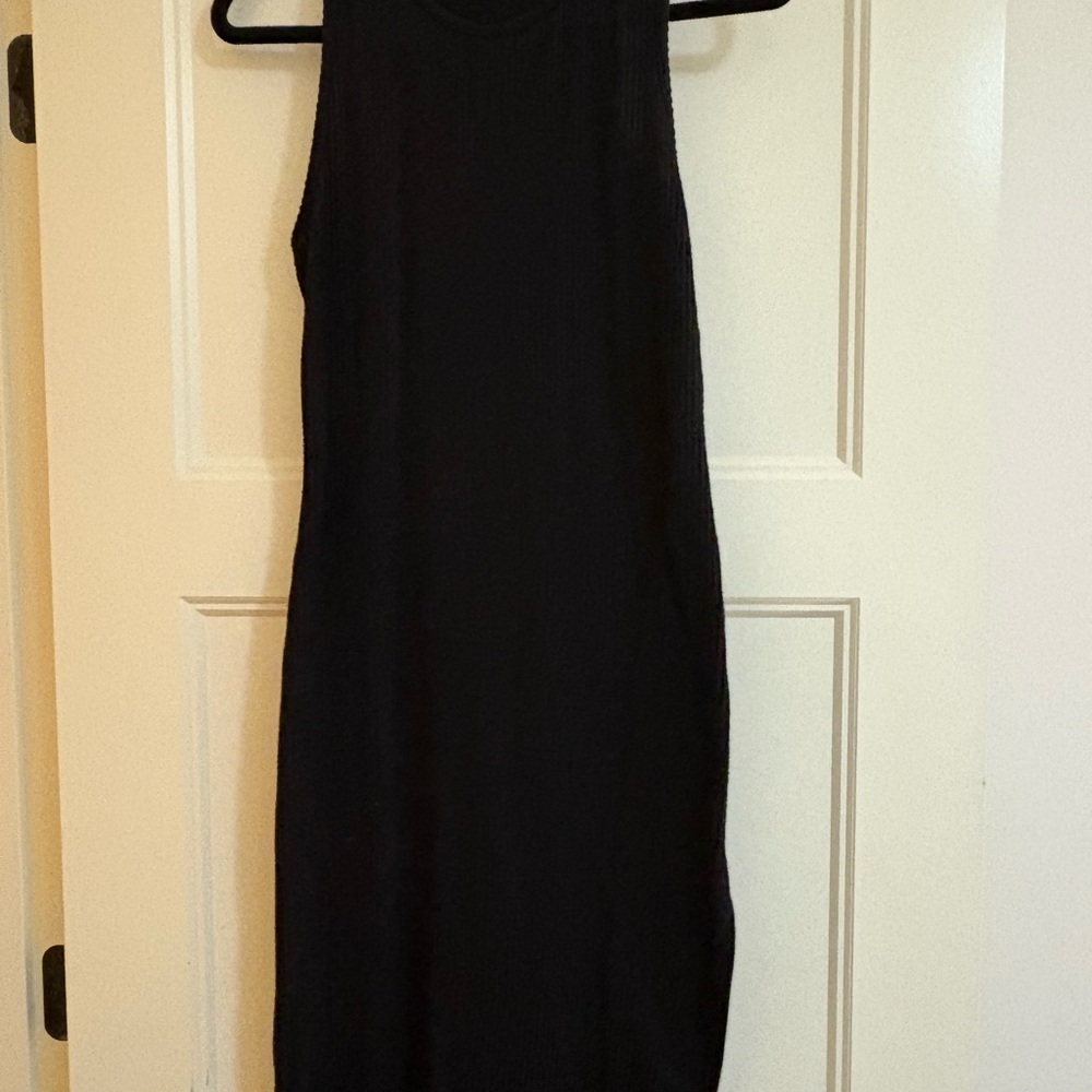 Black Sleeveless Ribbed Midi Dress